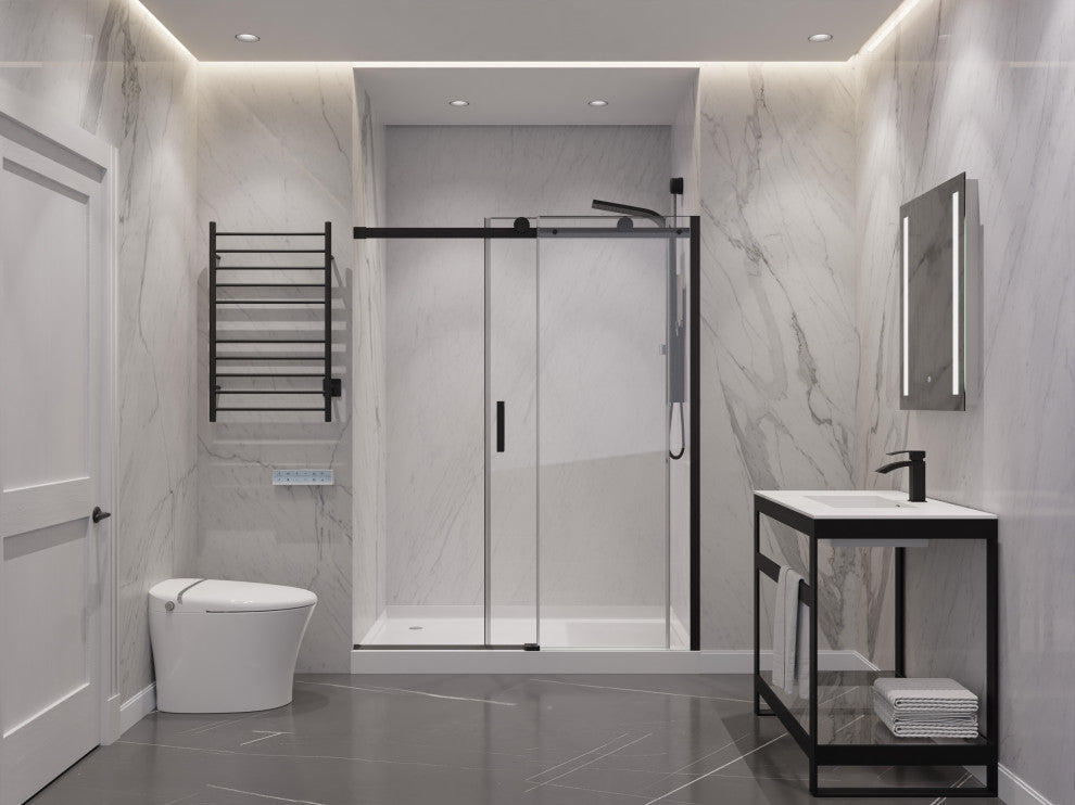 ANZZI Rhodes 76" Frameless Sliding Shower Door, Matte Black, 48" W