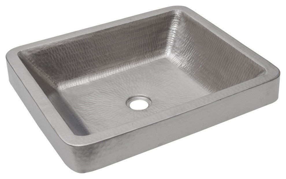 Rectangle Skirted Vessel Hammered Copper Sink in Nickel