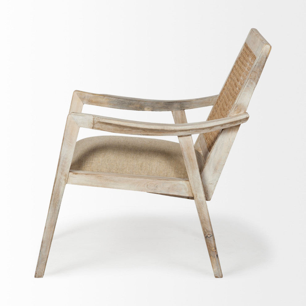 Teryn Cream Linen w/ Natural Solid Wood Base & Mesh Back Accent Chair