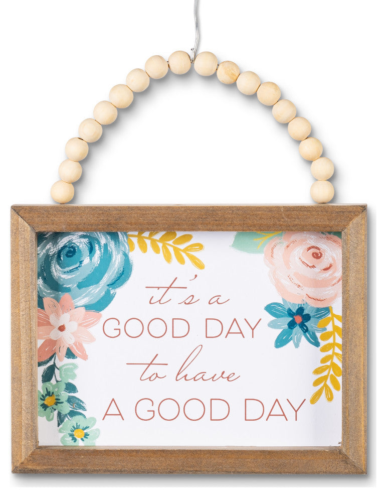 Set of 3, 7.88" Inspirational Wood Wall Art, Beaded Hanging Handles