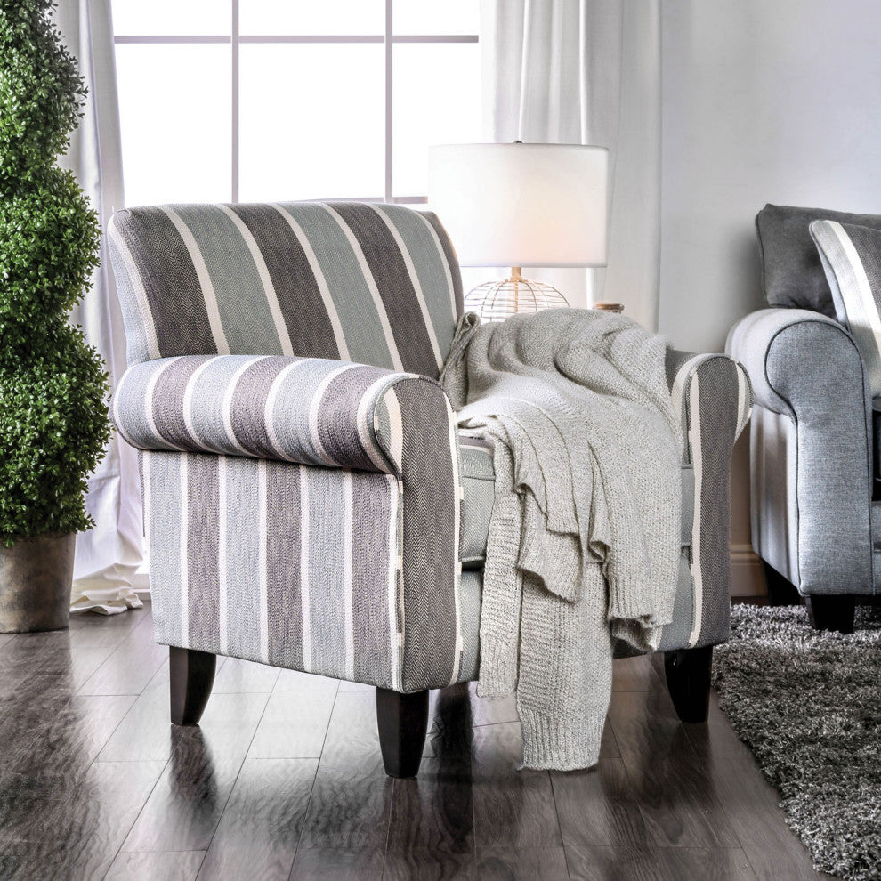 Fabric Chair with Stripe Pattern Design, Gray