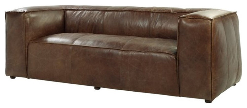 Home Square 2-Piece Set with Leather Sofa and Square Coffee Table