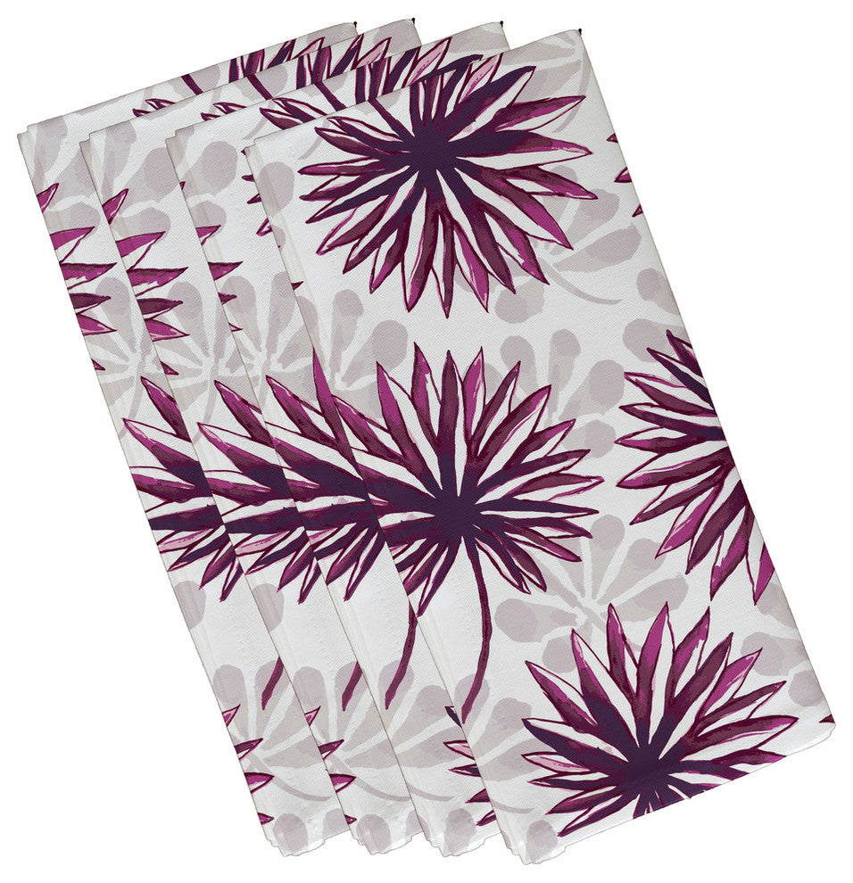 22"x22" Spike and Stamp, Floral Print Napkin, Purple, Set of 4