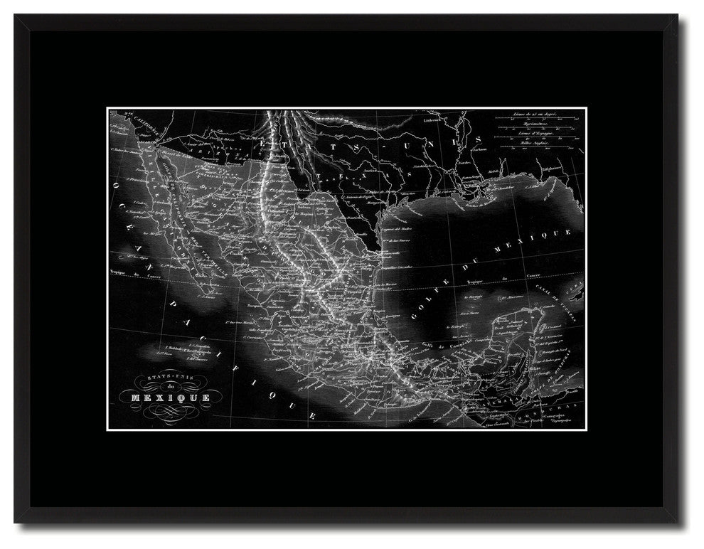 Mexico Vintage Monochrome Map Canvas, 16"x21"