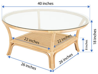 Visayas Rattan Coffee Table with Glass Top, Natural