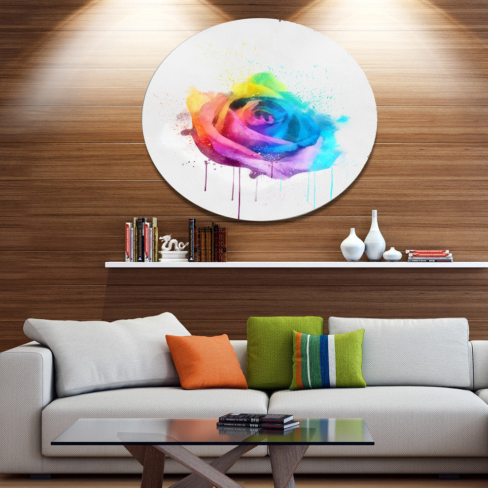 Multicolor Watercolor Rose Flower, Floral Round Metal Wall Art, 36"