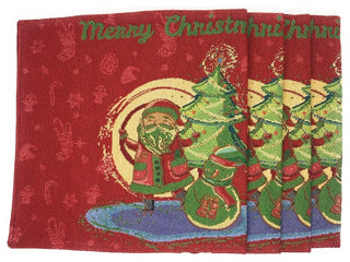 Set of 4 Christmas Santa Clause Red Tapestry Woven Placemats 13 x 19