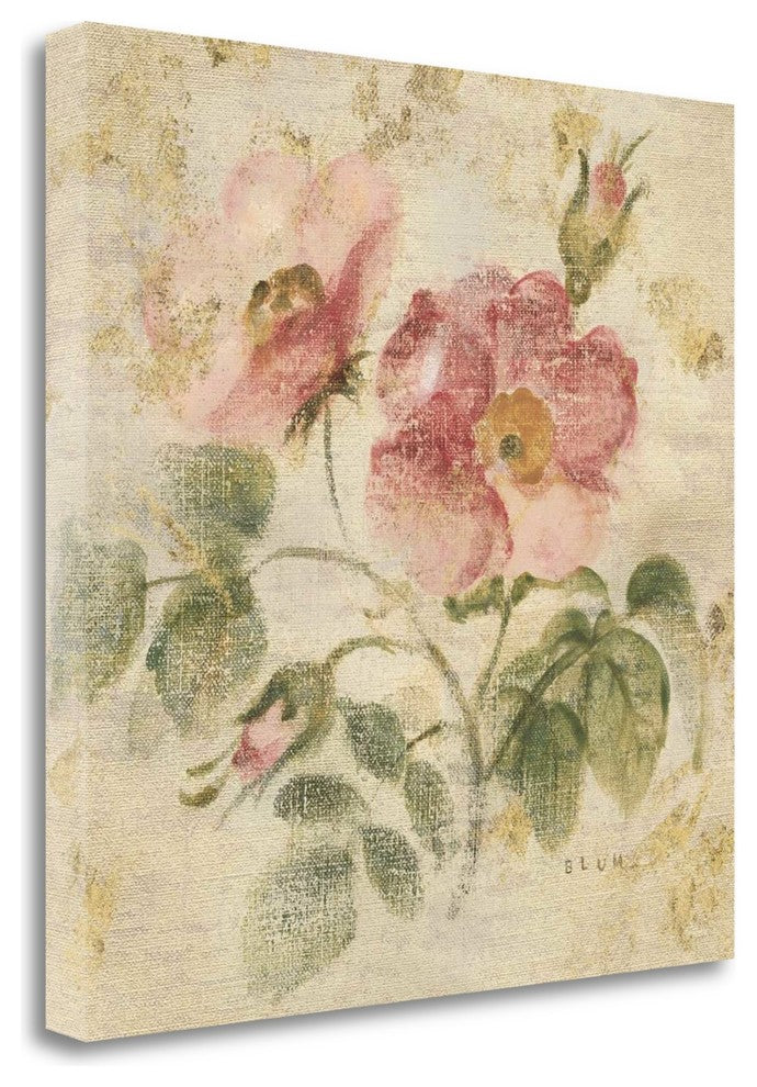 "Burgundy Rose On Antique Linen Light Gold" By Cheri Blum, Gallery Wrap Canvas