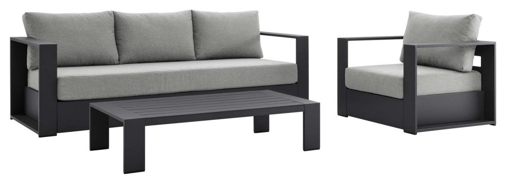 Lounge Sectional Sofa Chair Table Set, Gray, Aluminum, Modern, Outdoor