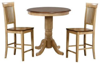3-Piece 36" Round Pub Table Set With Fancy Slat Stools, Counter Height Dining