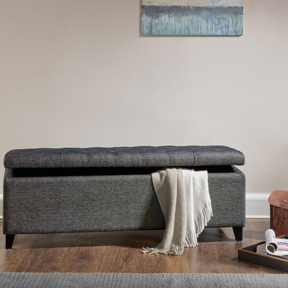 Madison Park Shandra Upholstered Soft Close Storage Bench, Charcoal Gray
