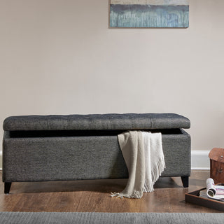 Madison Park Shandra Upholstered Soft Close Storage Bench, Charcoal Gray