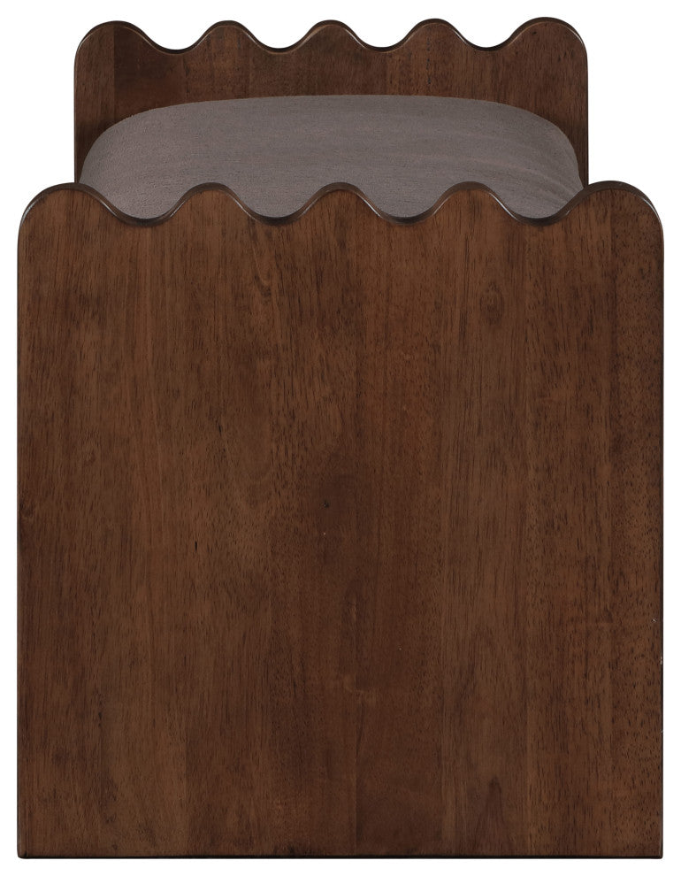 Sonia Upholstered Bench, Brown, Velour Fur Fabric, Brown Finish