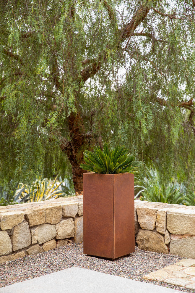 Metallic Series Corten Steel Pedestal Planter, Short