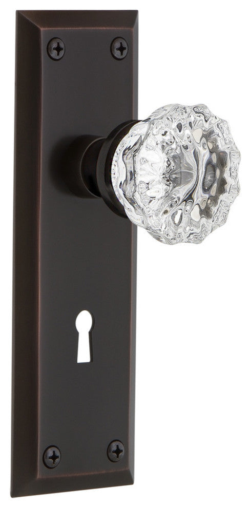 New York Plate Passage Crystal Glass Knob, Timeless Bronze