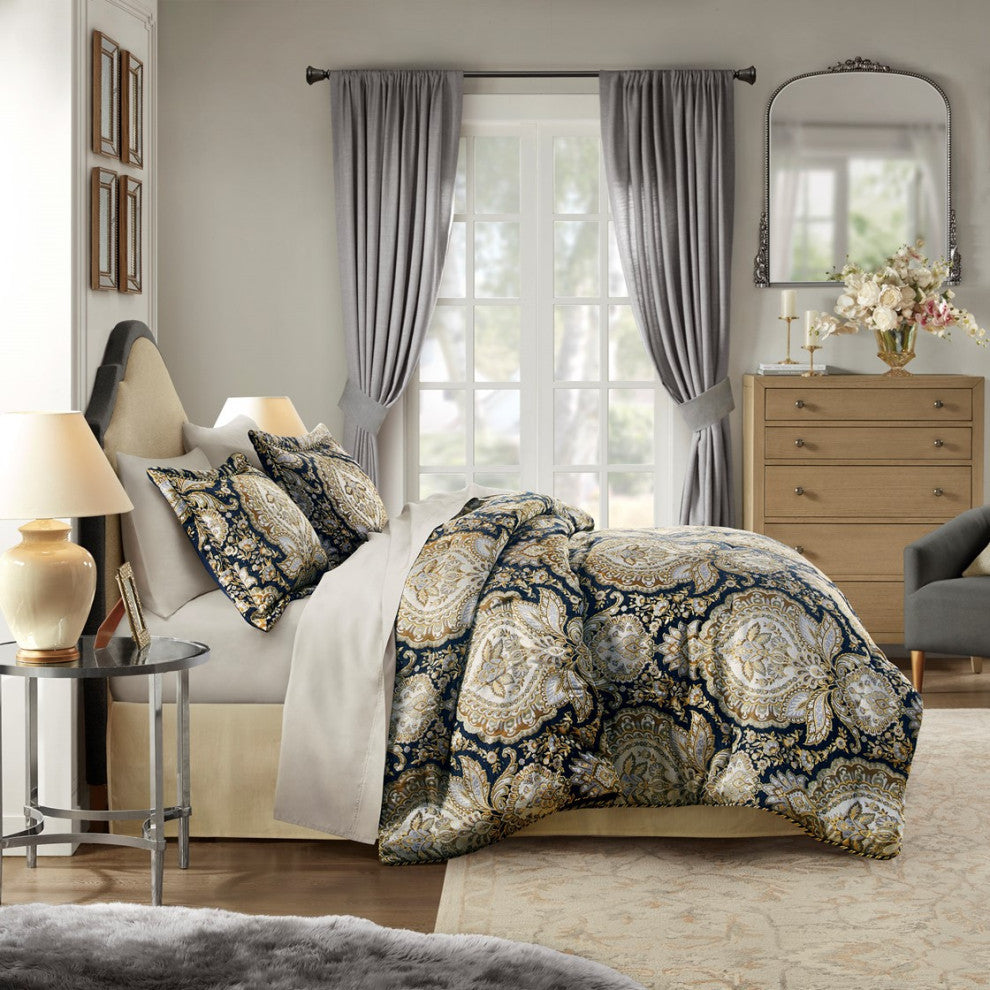 Croscill Valentina Traditional 4-Piece Comforter Set, Navy, Cal King
