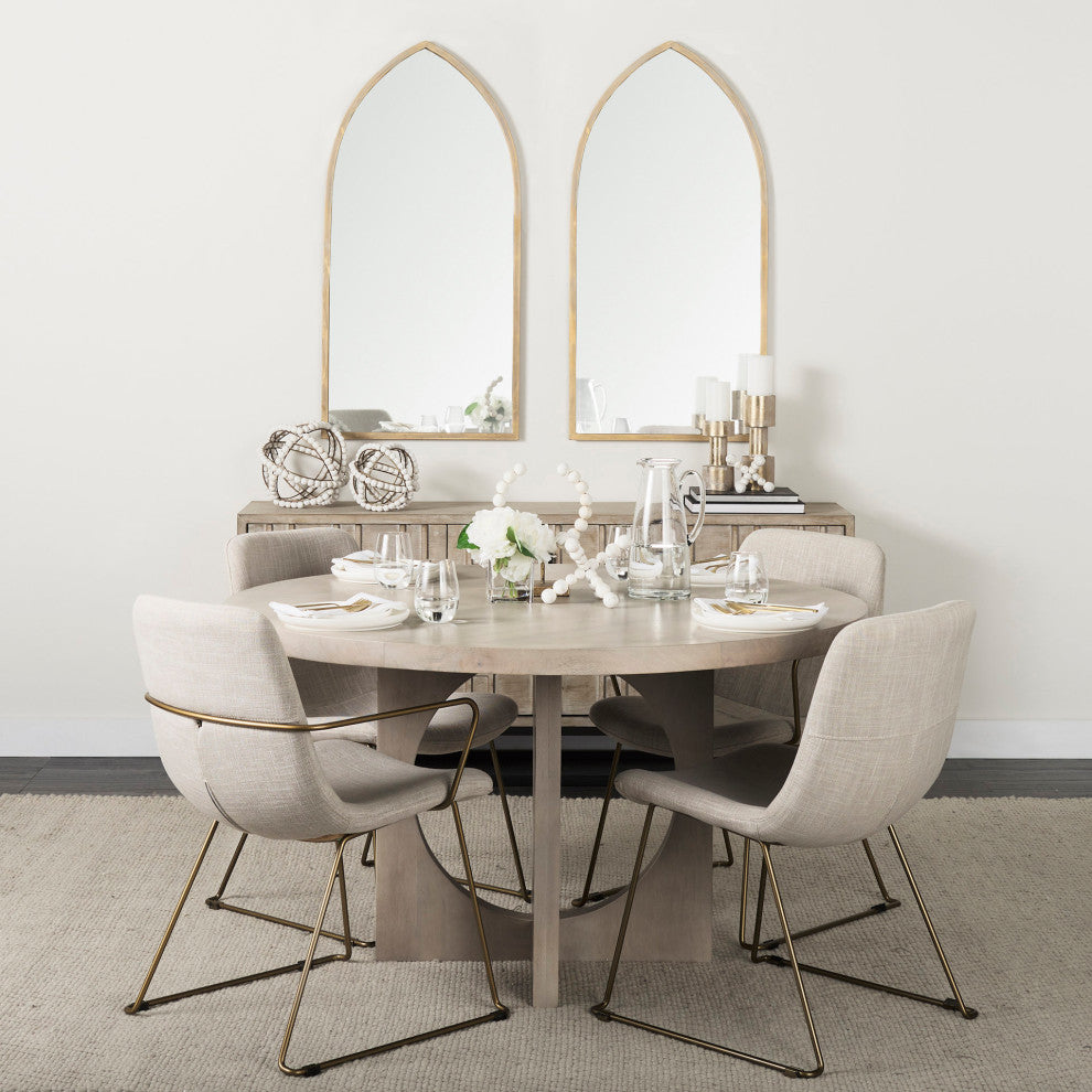 Liesl Dark Brown Solid Wood 54" Round  Dining Table, Light Gray