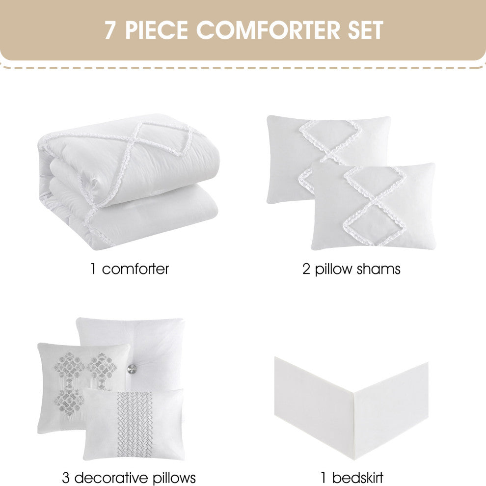Alissar 7 Piece Comforter Set, White, King