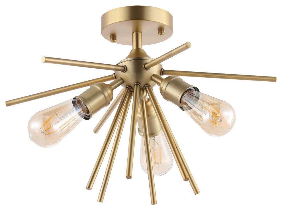 3-Light Sputnik Semi-Flush Mount Ceiling Light, Gold