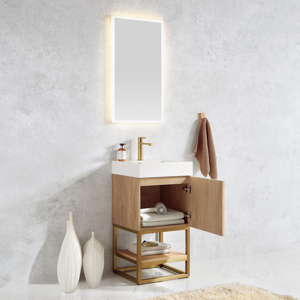 Alistair Vanity, North American Oak With Countertop, 18", With Mirror