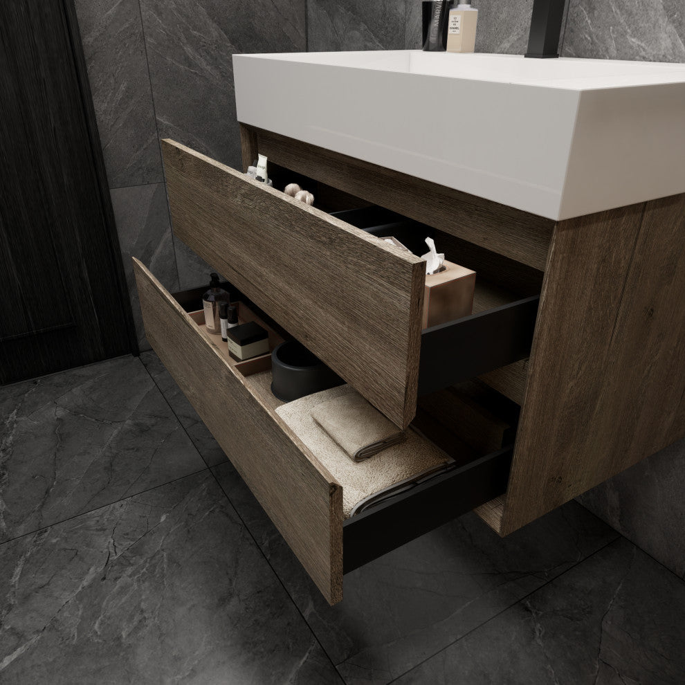 MAX 36" Floating Bath Vanity With Acrylic Sink, Gray Oak