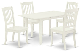 5Pc Dining Set 4 Wood Chairs, Small Butterfly Leaf Dining Table, Linen White