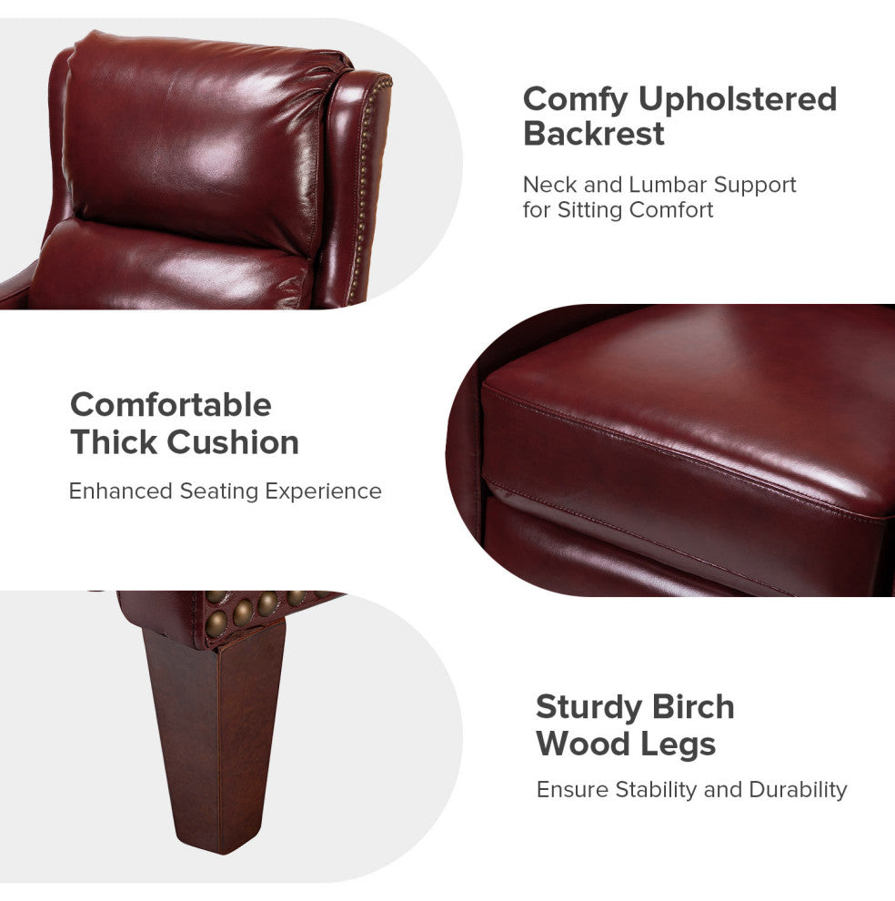 Genuine Leather  Push back Recliner With Wingback, Burgundy