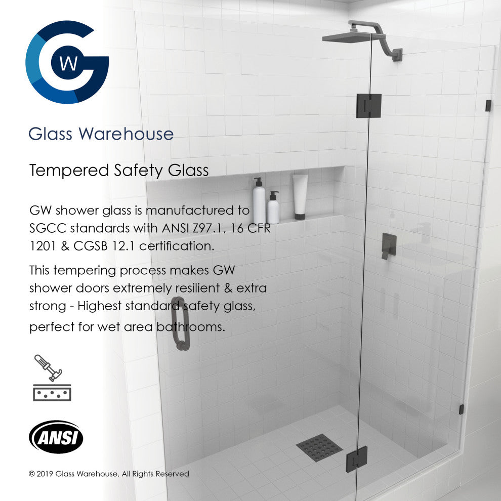 78"x60" Frameless 3 Panel Inline Shower Door, Matte Black