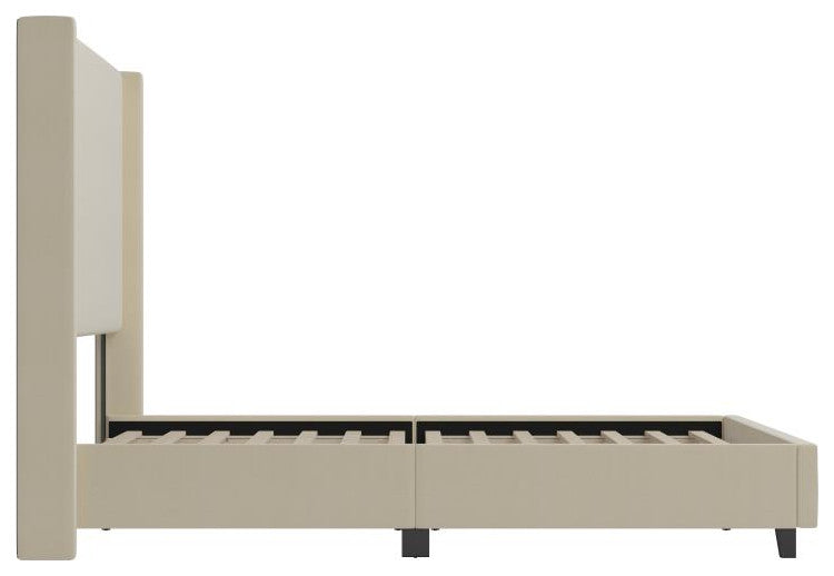 Quinn Upholstered Platform Bed with Channel Stitched Wingback Headboard, Beige, King
