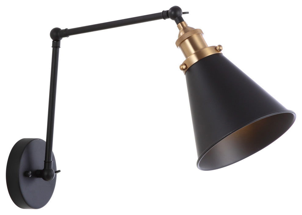 Rover Adjustable Classic Glam Arm Metal LED Wall Sconce, Black, Width: 30"