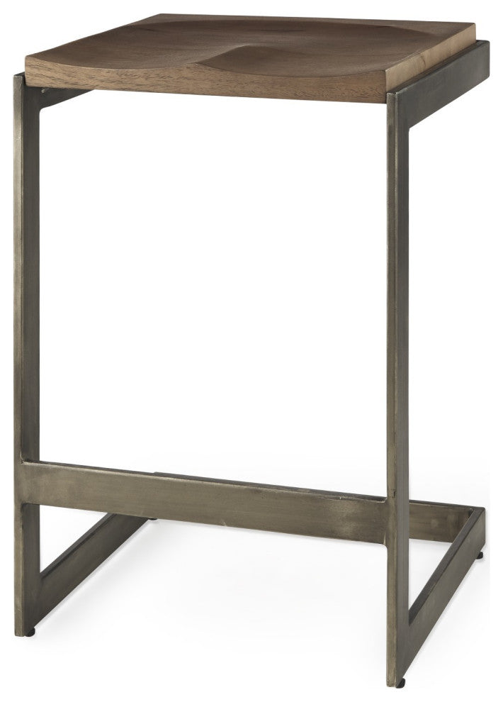 26" Warm Brown Cheeky Wood and Metal Counter Stool