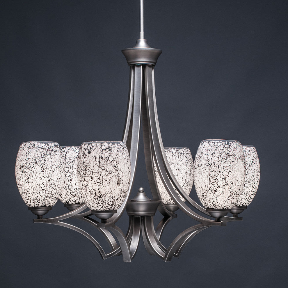 Zilo 6 Light Chandelier, Graphite, 5" Black Fusion Glass