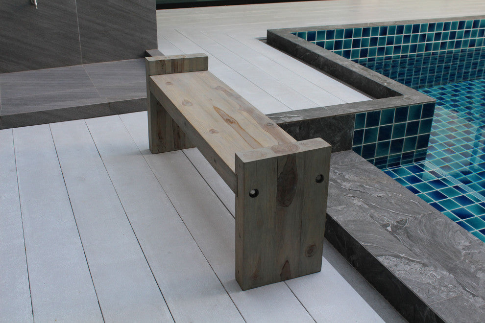 Haussmann Teak Block Bench 48 x 12 x 19 inch High KD Grey Oil