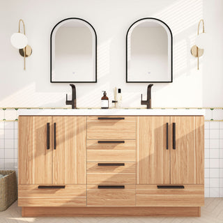 Carla 60" Freestanding Bathroom Vanity With Double Sink, White Oak