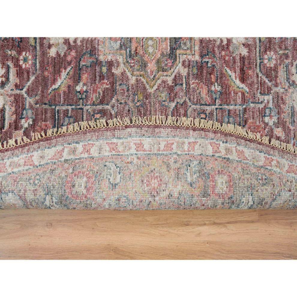 Light Burgundy Soft Wool Heriz Revival Hand Knotted Oriental Rug, 8'x8'