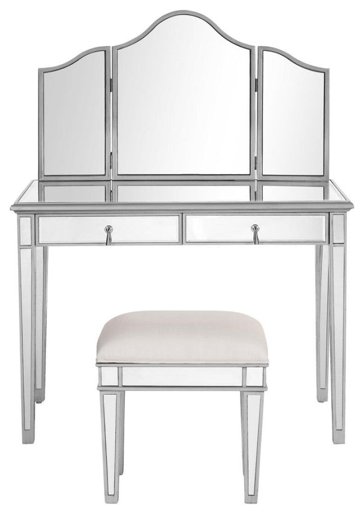 Vanity Table 42" X 18" X 31" And Mirror 39" X 1" X 42" And Chair 18" X 14" X 18"