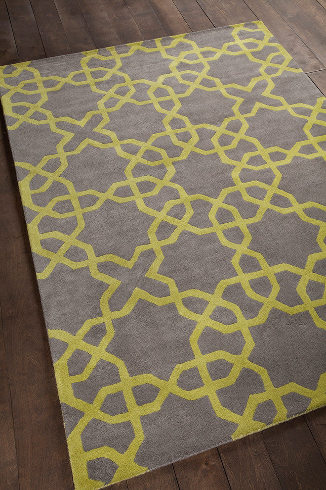 Davin Contemporary Area Rug, Charcoal and Green, 5'x7'