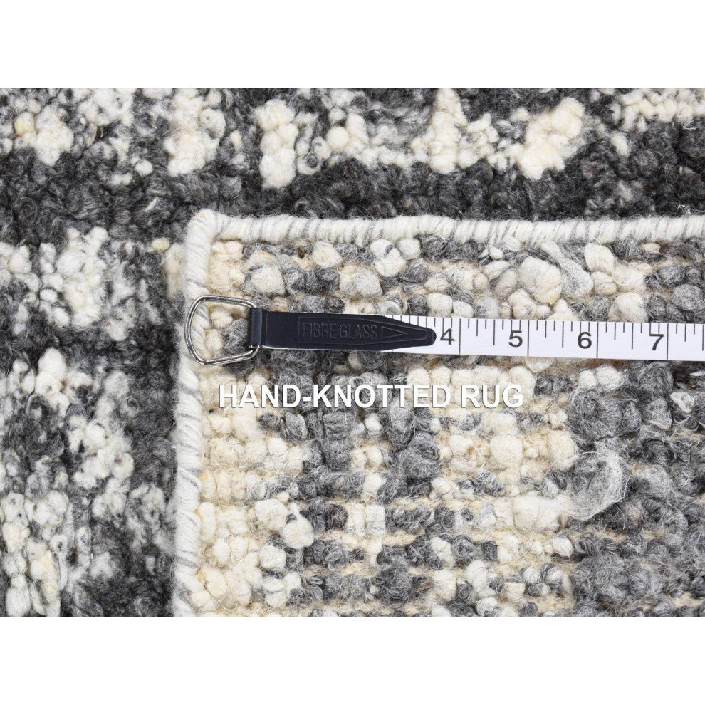 Olive Black, Modern Vertical Broken Wool Hand Knotted Oriental Rug, 3'x3'