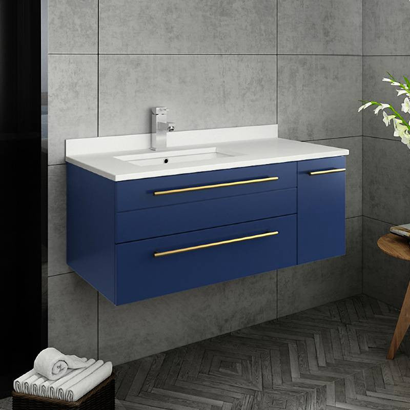 Fresca Lucera 36" Royal Blue Bathroom Cabinet With Top and Sink Left Version