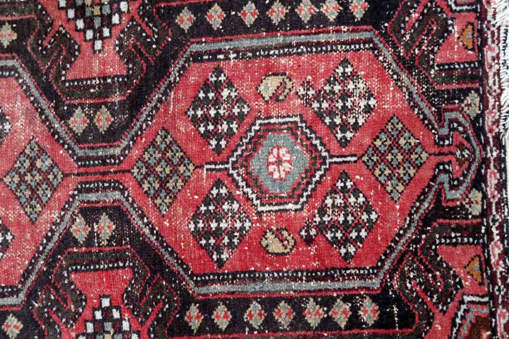 Handmade Vintage Persian Hamadan Rug 2.5'x4.2', 78cmx131cm, 1950s