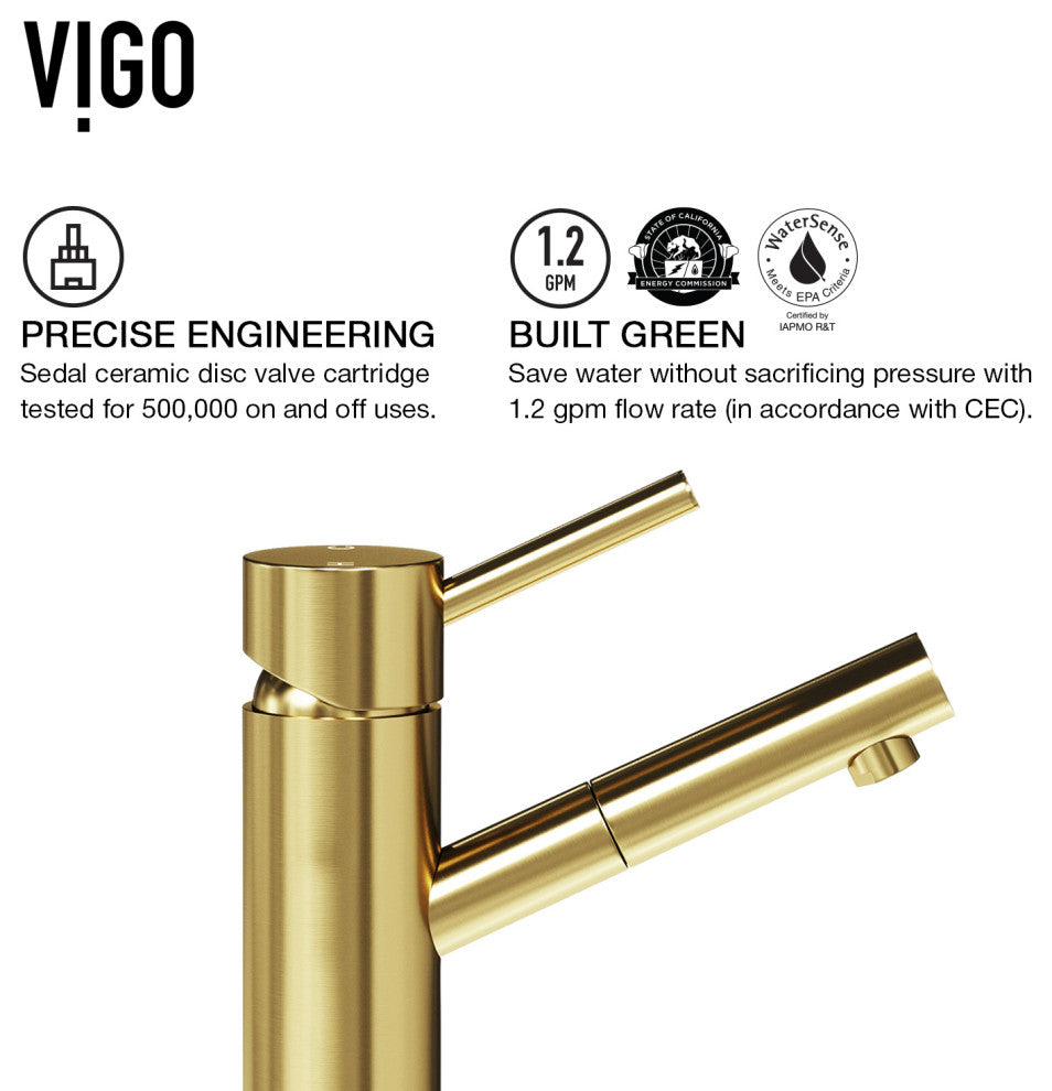 VIGO Noma 8" H Single Handle Single Hole Bathroom Faucet, Matte Brushed Gold