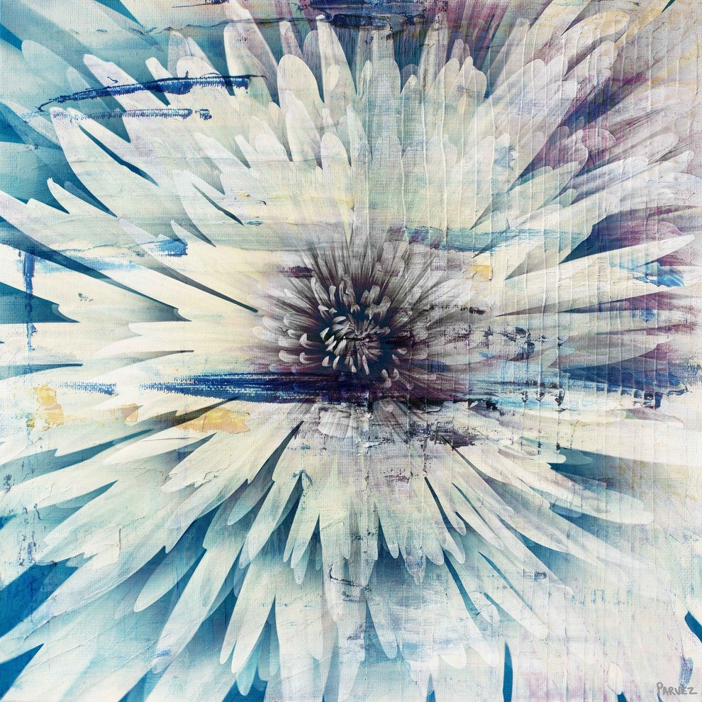 "White Burst Bloom" Painting Print on Wrapped Canvas, 18"x18"