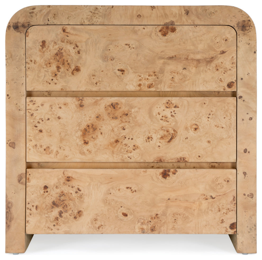 Cora 3 Drawer Burl Wood Curved Chest