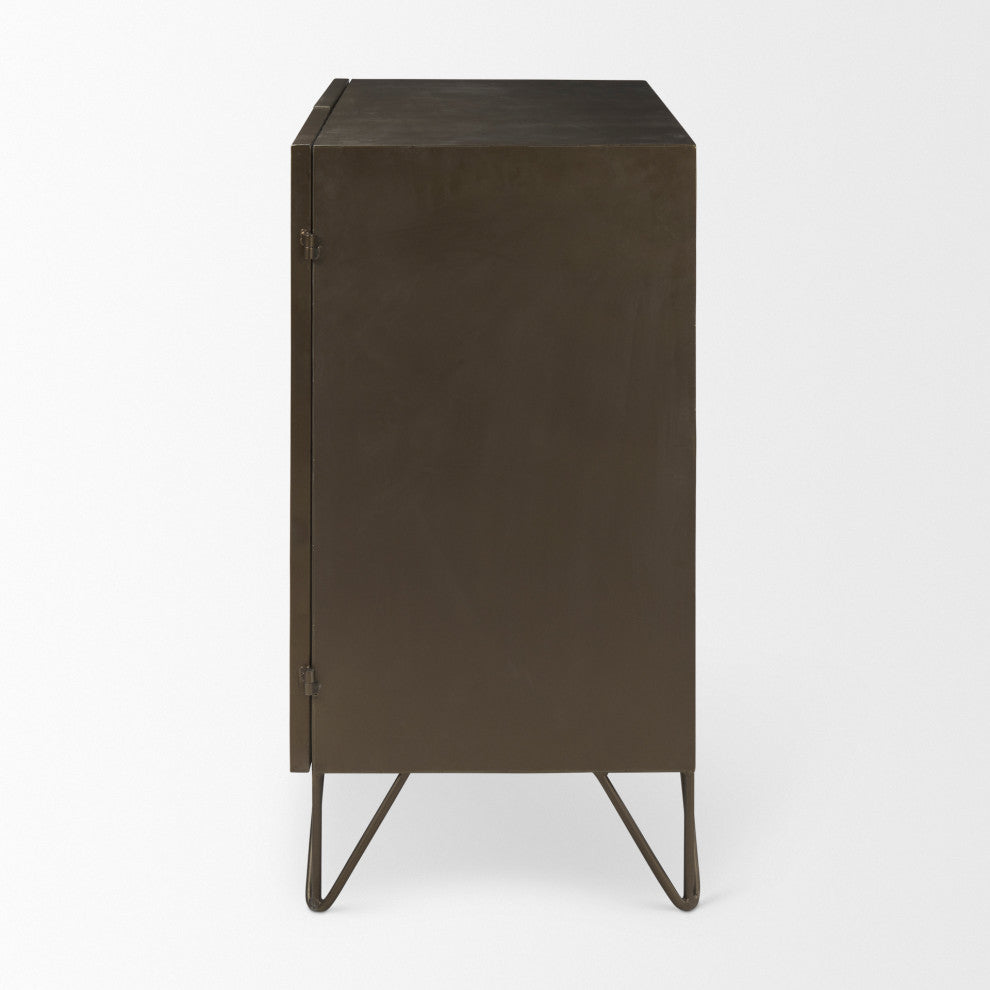 Pandora Dark Brass Metal WithRed Wood 2 Door Accent Cabinet