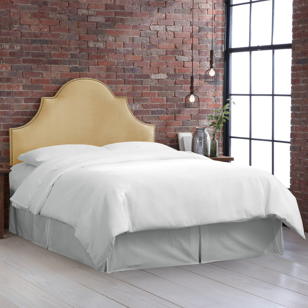 Taylor Nail Button High Arch Notched Headboard, Velvet Pearl, California King
