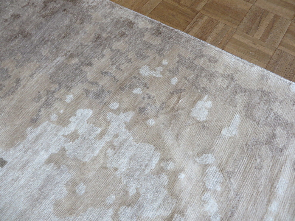 Hand Knotted Brown and Gray Modern Tibetan Oriental Rug With Silk, 8x10
