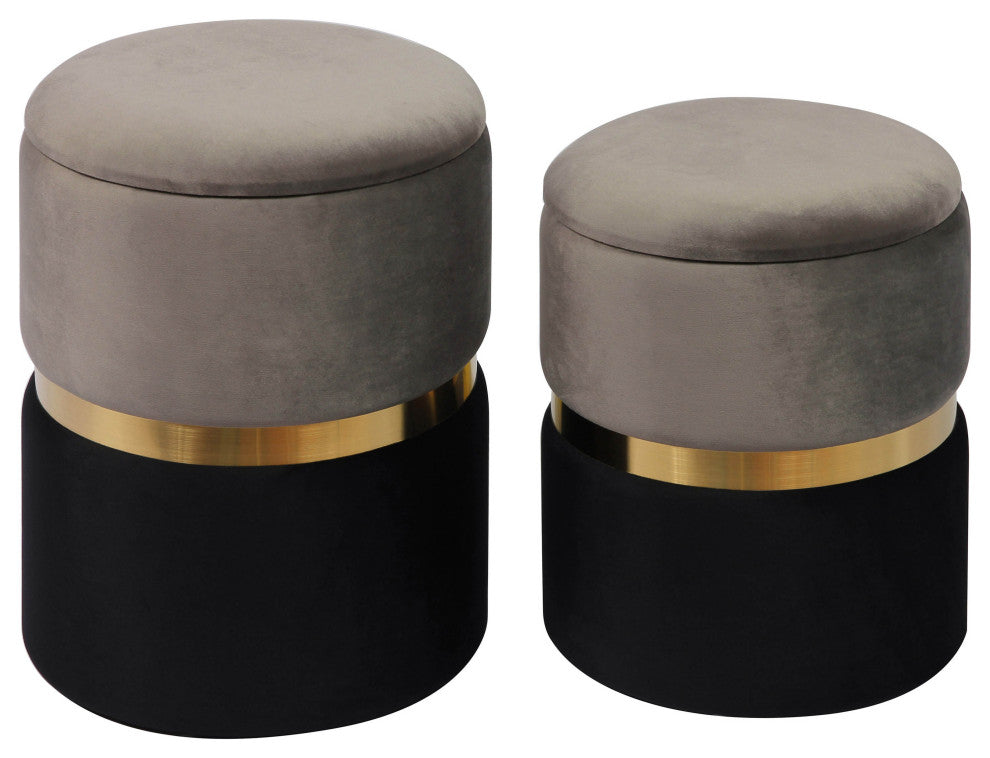 Gigi Grey Velvet Storage Ottomans, Set of 2