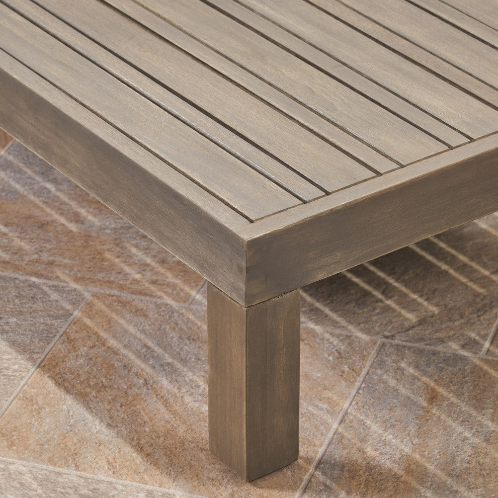 Mamie Outdoor Acacia Wood 5-Piece Sofa Set, Gray Finish, Dark Gray