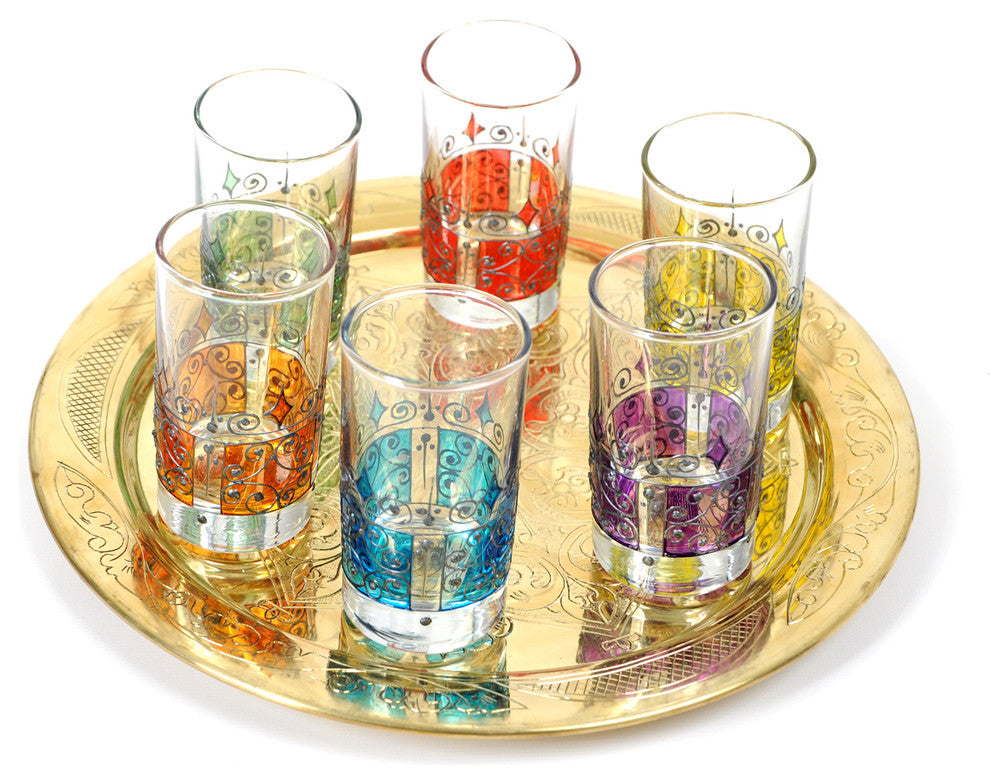 Hand Painted Moorish Glass Teacups, Set of 6