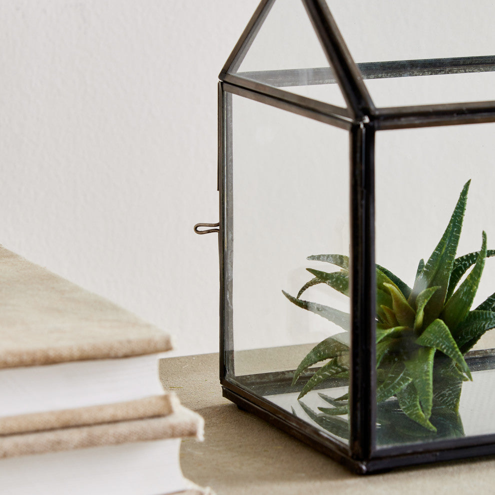 Cottage Terrarium Large, Black, 8x5x7